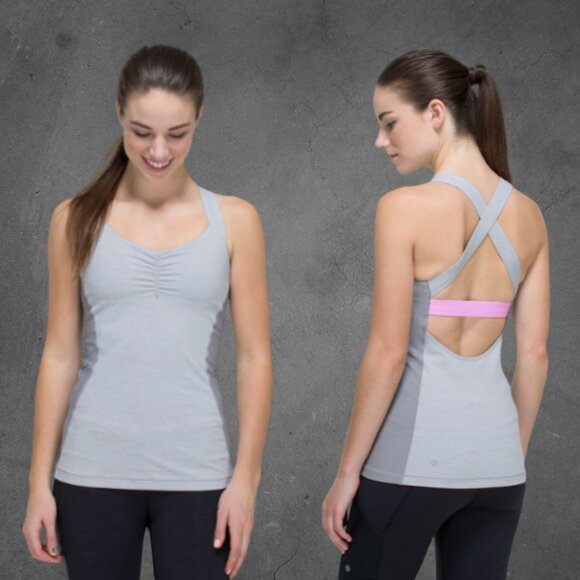 Lululemon Core Kicker Slim-Fitting Tank Top Heather Gray Pink Wide Straps Cross - Picture 14 of 16